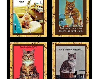 DNC 038 Artistic Ephemera Instant Download Four 4" x 5" Images as an 8" x 10" JPG – Cute & Funny Cats "I's not fat... I's fluffy"