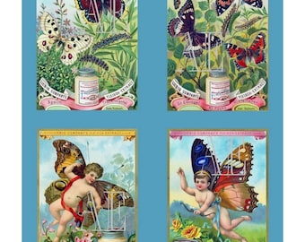 DNC 057 Artistic Ephemera Instant Download Four 4" x 5" Images as an 8" x 10" JPG – Colorful Victorian Butterflys Butterfly Fairies