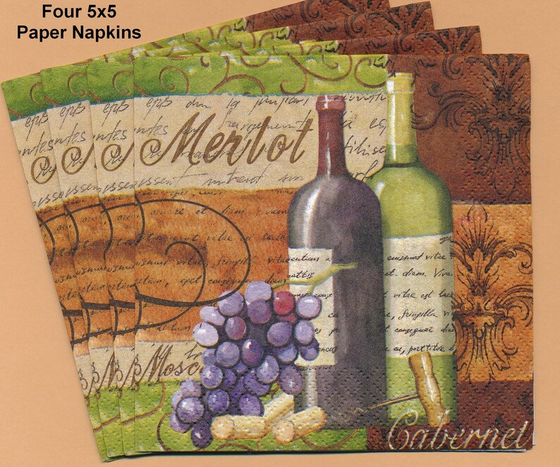 PN103 ~ Four Paper Napkins by Hoffmaster ~ 5x5 Wine Merlot Cabernet Purple Grapes