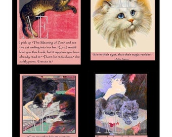 DNC 040 Artistic Ephemera Instant Download Four 4" x 5" Images as an 8" x 10" JPG – ZEN Cats "In their eyes that the magic resides"