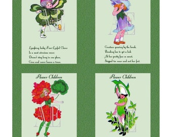 DNC 048 Artistic Ephemera Instant Download Four 4" x 5" Images as an 8" x 10" JPG – Flower Children- Clover, Gentian, Geranium, Ghost Flower