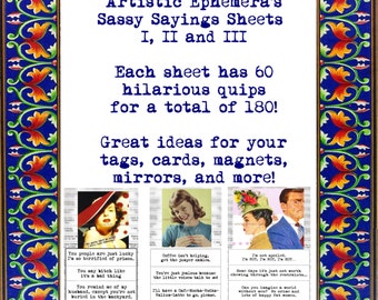 QS01-03 Sassy Sayings Sheets1, 2, and 3 - 180 Funny Quips - Printable PDF - I child-proofed my house, but they still get in...