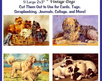 EP-024 Artistic Ephemera  Digital Collage Sheet - Instant Download - 9 Images 2" x 3" - Adorable Vintage Dogs