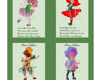 DNC 053 Artistic Ephemera Instant Download Four 4" x 5" Images as an 8" x 10" JPG – Flower Children - Rose, Poppy, Snap Dragon, Sweetpea