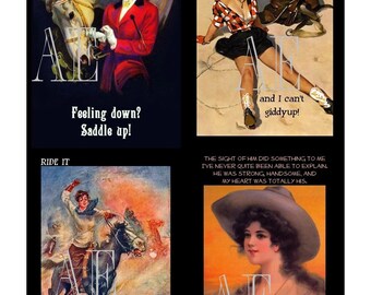 DNC 015 Artistic Ephemera Instant Download Four 4" x 5" Images as an 8" x 10" JPG -  Sassy Cowgirls, "I've fallen and I can't Giddy Up!"