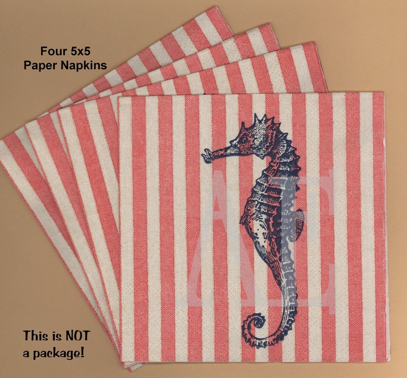 Gibson ~ 5x5 Fabulous Nautical Style Antique Seahorse /& Red Stripes Summer Seashore Sea Creature PN021A ~ Four Paper Napkins by C R