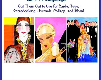 EP-031 Artistic Ephemera Digital Collage Sheet - Instant Download - 9 Images 2" x 3" - Vintage Art Deco Beautiful Ladies Devine Divas
