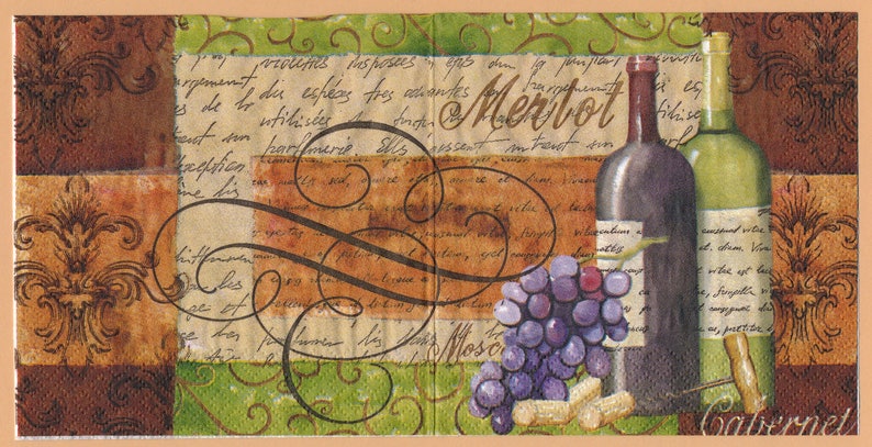 PN103 ~ Four Paper Napkins by Hoffmaster ~ 5x5 Wine Merlot Cabernet Purple Grapes