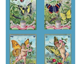 DNC 056 Artistic Ephemera Instant Download Four 4" x 5" Images as an 8" x 10" JPG – Colorful VTCs Victorian Butterflies & Butterfly Fairies