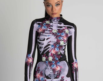 Spooky Vibes Halloween-Kostüm, Vollskelett-Body für Damen – Embrace the Night