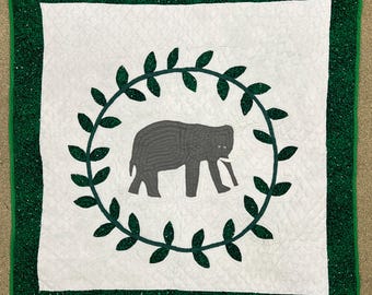 Elephant with green leaves quilt