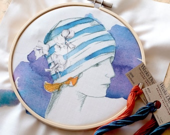Fashion Girl Embroidery Template 6" Hoop Pre-Printed Fabric Twenties Cloche Hat