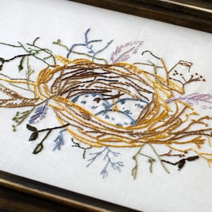 Bird Nest Feathers Hand Embroidery PDF Pattern Instant Download