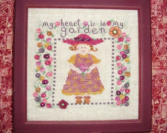 Garden Love Cross Stitch PDF Pattern Red Hat Lady