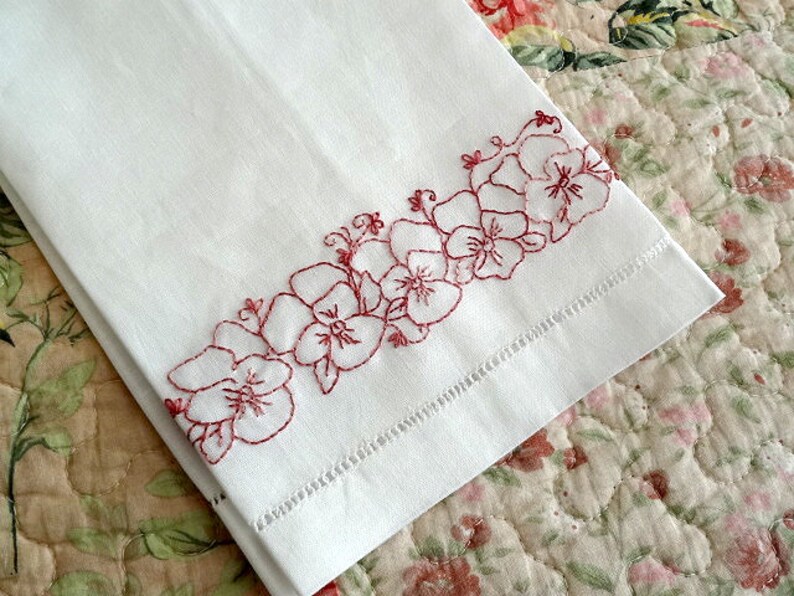 Pansy Flowers Tea Towel Hand Embroidery Pattern Kit Etsy