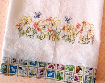 Pansies Dragonflies Kitchen Towel Hand Embroidery PDF Pattern