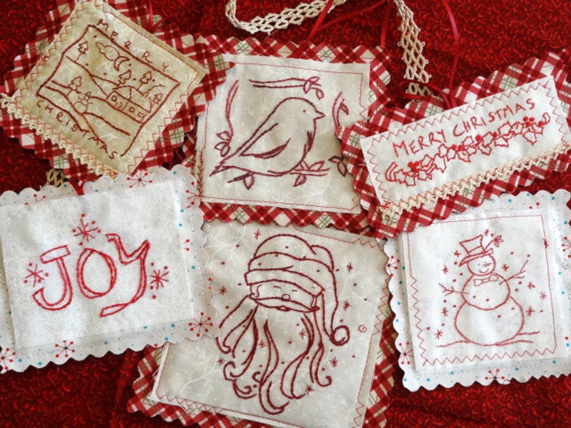 Christmas redwork ornament set hand embroidery pdf sybju  etsy Christmas redwork ornament set hand embroidery pdf sybju  etsy