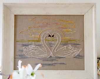 Swan Birds Hand Embroidery PDF Pattern Lake Sunrise Waterfowl