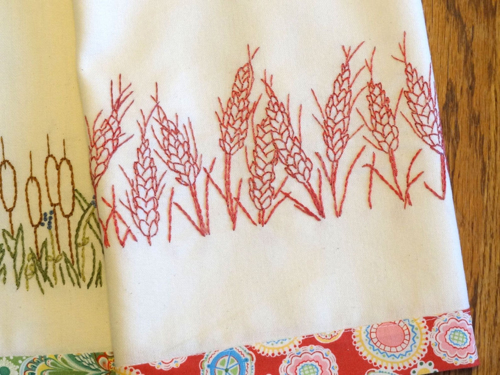 Redwork Hand Embroidery Kitchen Towels PDF Pattern Set Wheat Etsy