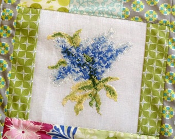 Blue Lilac Flower Bouquet Cross Stitch Pattern Needlework