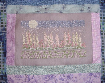 Moonlight Garden Flowers Cross Stitch Pattern Purple Colors