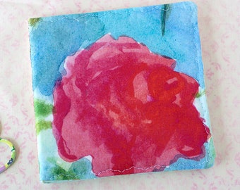Pink Rose Needle Case Watercolor Floral Fabric Pin Keep