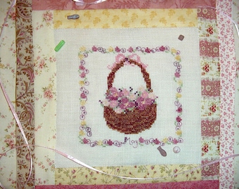 May Birthday Cross Stitch PDF Flower Basket Quilt Block
