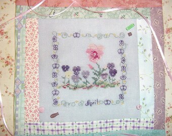 April Birthday Cross Stitch PDF Pattern Pansies Butterfly