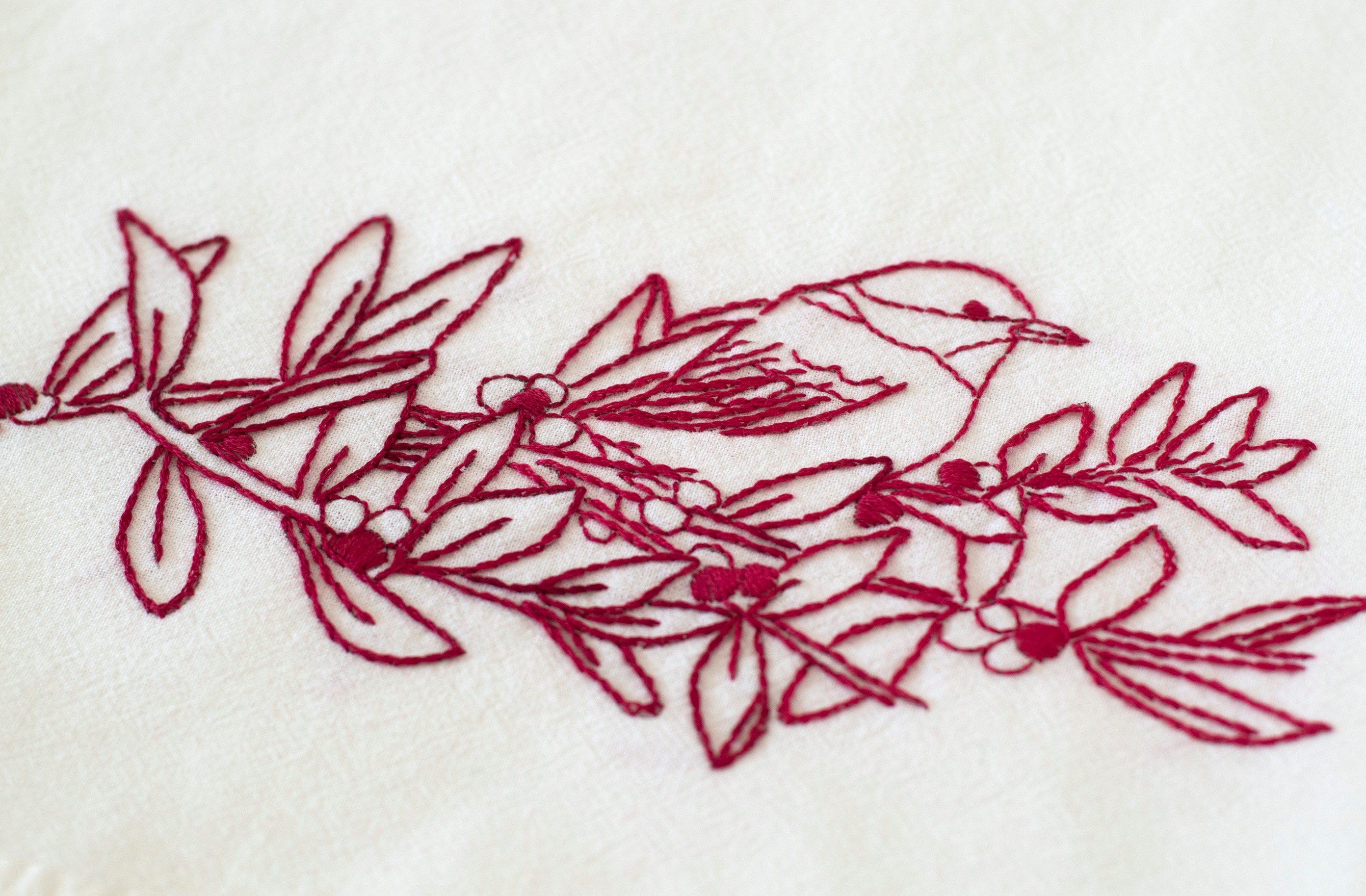 Bird Redwork Pattern Chickadee Bird Berries Redwork Hand Embroidery Pattern PDF - Etsy