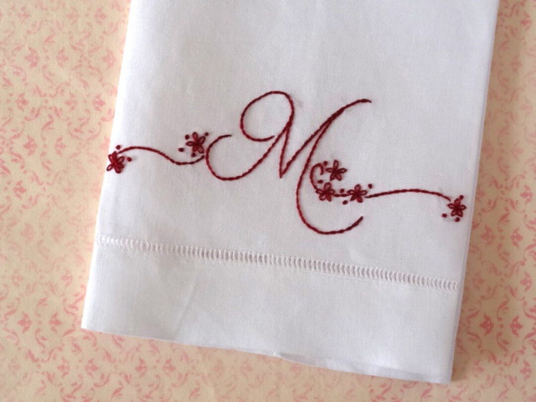 Redwork Monogram Tea Towel Hand Embroidery Kit Etsy