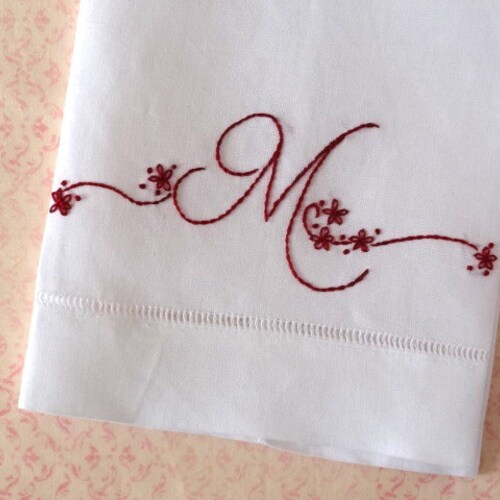 Redwork Monogram Tea Towel Hand Embroidery Kit Etsy