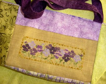 Purple Wildflowers Cross Stitch Pattern Easy Beginner Needlework