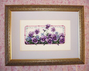 Purple Pansy Flowers Cross Stitch Pattern