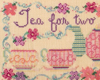 Teacups Teapot Cross Stitch Pattern Colorful Flowers