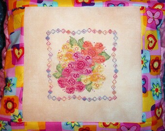 Orange Flowers Cross Stitch PDF Pattern Beginner Needlework