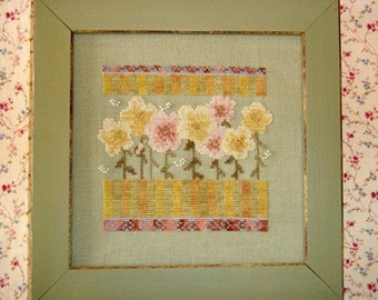 Wildflowers Cross Stitch PDF Pattern Yellow Buttercups Olive Green