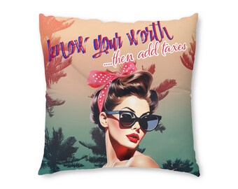 Retro Adult Sarcasm Tufted Floor Pillow, Square: Know Your Worth