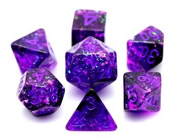 Conjunto de dados DnD púrpura brillante / Poly RPG DnD Dungeons Dragons AD&D Pathfinder d20