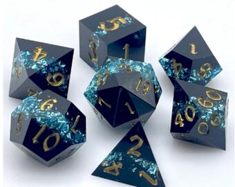Sapphire Vein Resin DnD Dice Set | Poly RPG DnD Dungeons Dragons AD&D Pathfinder d20