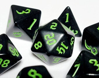 Green Orcish Script DnD Dice Set | Dungeons and Dragons | 7 Dice RPG Polyhedral Set