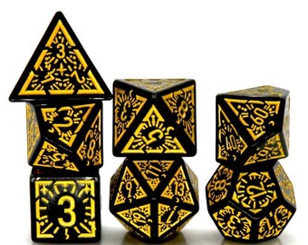 Black-Yellow Starburst XL DnD Dice Set | Poly RPG DnD Dungeons Dragons AD&D Pathfinder d20