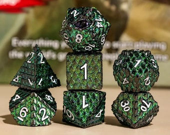 Grünes Basilisk's Gaze Metall D&D Würfel Set | Poly RPG D&D Dungeons Drachen AD&D Pathfinder d20