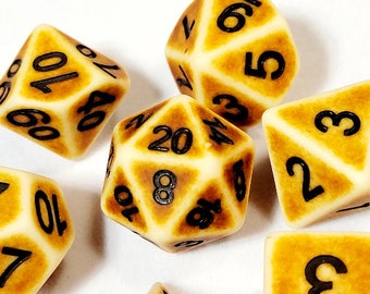 Antique Yellow DnD Dice Set | Poly RPG DnD Dungeons Dragons AD&D Pathfinder d20