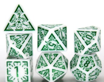 White-Green Starburst XL DnD Dice Set | Poly RPG DnD Dungeons Dragons AD&D Pathfinder d20