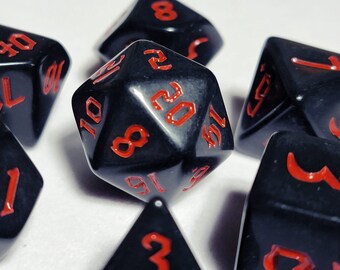 Red Orcish Script DnD Dice Set | Dungeons and Dragons | 7 Dice RPG Polyhedral Set