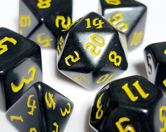 Yellow Orcish Script DnD Dice Set | Dungeons and Dragons | 7 Dice RPG Polyhedral Set