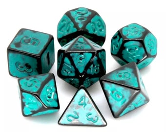 Graffiti Green DnD Dice Set | Dungeons and Dragons | 7 Dice RPG Polyhedral Set d20