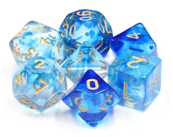 Blaues Mystic Shard DnD Würfelset | Dungeons und Drachen | Polyedrisches RPG-Set mit 7 Würfeln