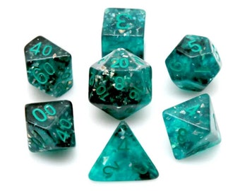 Conjunto de dados Aqua DnD brillante / Poly RPG DnD Dungeons Dragons AD&D Pathfinder d20