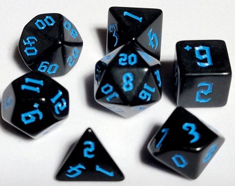 Blue Orcish Script DnD Dice Set | Dungeons and Dragons | 7 Dice RPG Polyhedral Set